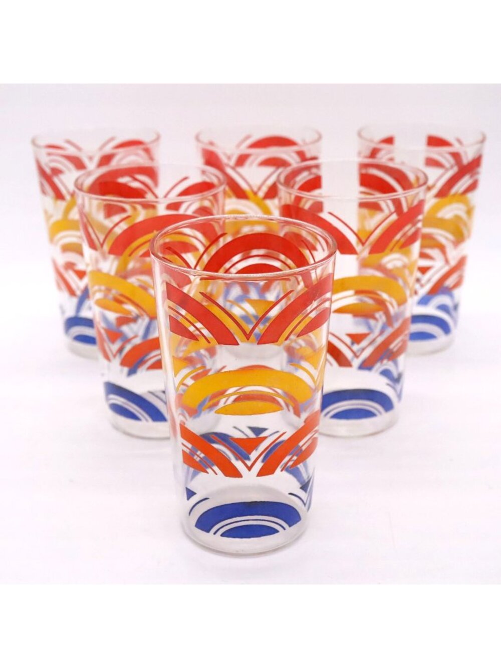 Set of 6 Vintage Rainbow Glasses MCM Barware Retro Juice Glass